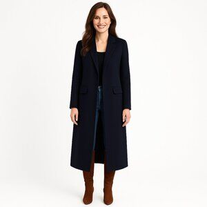 ZARA Navy Blue M Wool Blend Maxi Coat Longline Overcoat Classic